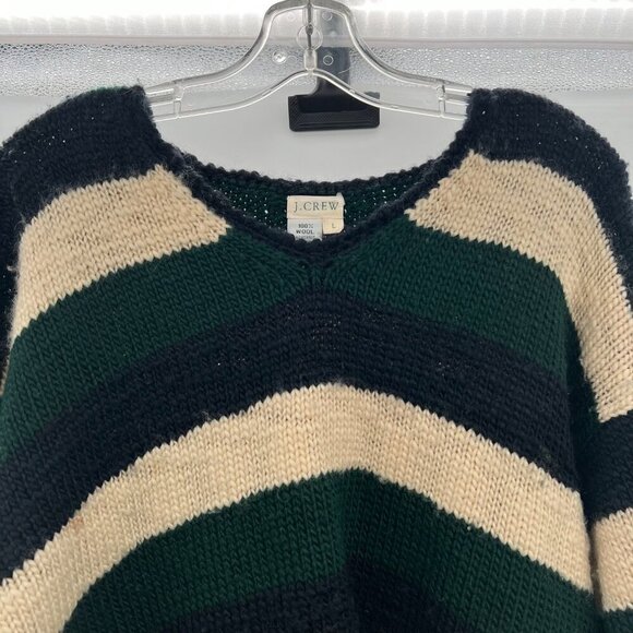 J.Crew Women's Wool Striped V-Neck Pullover Sweater Multicolor Size Large - Picture 2 of 8